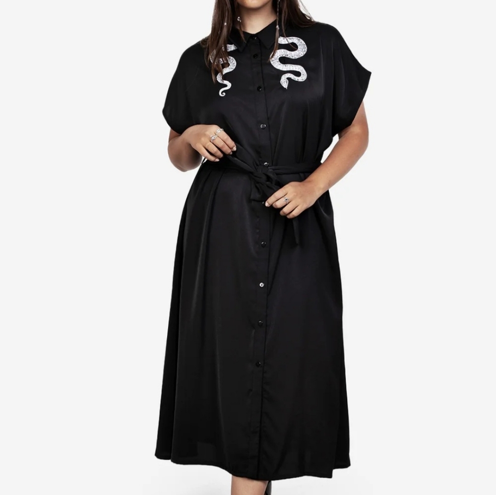 Disturbia Black Midi Dress with Silver Snake Detail